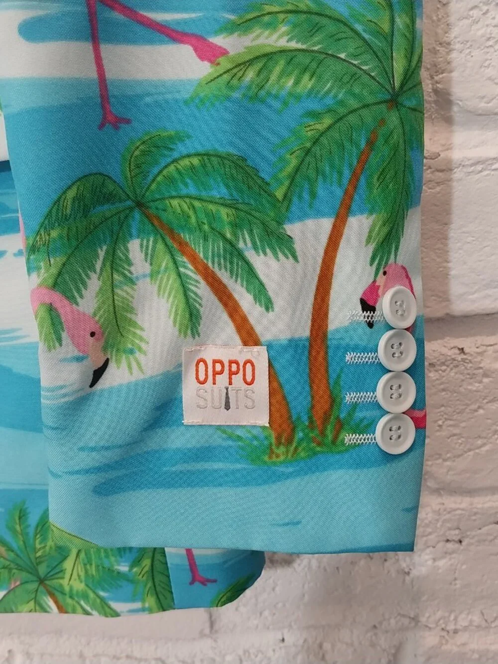 OppoSuits Mens 38 Jacket Pants Suit Tropical Flamingo Beach Party Blue Pink NEW.